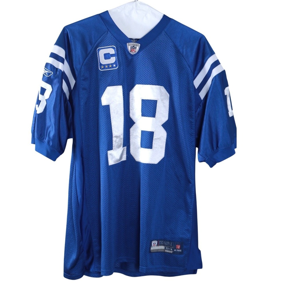 Reebok Peyton Manning Indianapolis Colts NFL Jersey Blue 18 Captain Patch Sz 54 - Picture 2 of 9